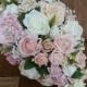 Bespoke Vintage Pastel peach and pearl rose and peony teardrop wedding bridal bouquet country style
