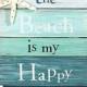 "The Beach Is My Happy Place" Sign - Tropical Starfish Plaque Coastal Wall Decor