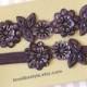 Plum, Dark Purple Beaded Flower Lace Wedding Garter Set, Plum Lace Garter Set, Toss Garter , Keepsake Garter / GT-30