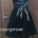 Short black tulle homecoming dress,cheap prom party dresses under 90,embroidered peacock feather women gowns.