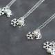 Snowflake Bridesmaid Necklace Set Of 8, Winter Wedding Party Jewelry, Swarovski Pearl, Sterling Silver Initial Necklace