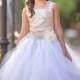 Gold Sequin Flower Girl Dress White Tulle Wedding Flower Girl Dress  All Sizes  Baby to Girls 10