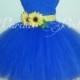 Country style tutu dress, sunflower tutu dress, royal blue tutu dress, yellow sunflowers!