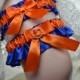 Bride's Garter,Wedding Garter Set Royal Blue And Orange Satin With Rhinestone