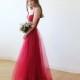 Bordeaux maxi tulle ballerina gown, Sweetheart maxi tulle dress, Romantic red tulle gown