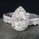 Forever Brilliant White Gold Vintage Pear Cut Moissanite Halo Diamond Engagement Ring – Wedding Set