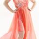Straps Salmon Chiffon Crystals Ruched Sleeveless High Low