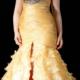 Yellow Sweetheart Crystals Floor Length Tiers Split Front Mermaid