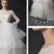 Three-Quarter Length Sleeves Beaded Bodice Wedding Dresses