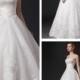Strapless Beaded Bodice Lace Appliques Ball Gown Wedding Dress