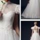 Cap Sleeves High Neck A-line Wedding Dress with Keyhole Back