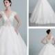 Cap Sleeves V-neck Lace Appliques Ball Gown Wedding Dress