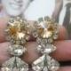 Crystal Champagne Earrings, wedding Gatsby Earrings , Bridal Champagne Rhinestone Earrings, Clip On Earrings