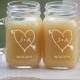 2 Engraved Mason Jars, Personalized Wedding Glasses, Rustic Carved Heart, 16oz Mason Jar Mugs with Handle