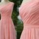 Pink bridesmaid dress,short pink wedding party dress,handmade chiffon bridesmaid dress,one shoulder prom dress/party dress