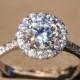 Diamond Engagement Ring  -14K white gold - Round - Halo - Pave  - Bph025