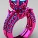 Exclusive French 14K Fuchsia Pink Gold 3.0 Ct Blue Topaz Solitaire Wedding Ring Wedding Band Set R401S-14KFPGBT