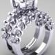Modern Vintage 14K White Gold 3.0 Ct White Sapphire Designer Wedding Ring Bridal Set R142S-14KWGWS