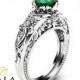 Emerald Vintage Engagement Ring Natural Emerald Custom Ring 14K White Gold Vintage Engagement Ring