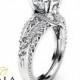 White Gold Moissanite Engagement Ring 2 Carat Moissanite Ring Vintage Engagement Ring