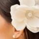 Cream off white ivory Magnolia flower hair clip with rhinestone pearl embellishment Bridal clip bride wedding accessories
