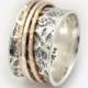 Abstract spinner Ring, Three tone Wedding Ring, Abstract spinning Band, Unique Silver Wedding Band, Handmade Band, Silver Thumb Ring