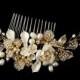 gold bridal comb vintage roses wedding hair comb pearl floral wedding hair accessories Downton Abbey wedding