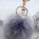 Grey Fashion Fluffy Imitation Rabbit Fur Pom Pom, Fur Pom Ball Bag Charms, Pom Pom Ball Keychain