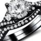 1.25ct Round Diamond Engagement Ring Wedding Set 18k Black Gold With A 0.50ct Ce