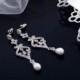 Chandelier Crystal Cubic Zirconia Earrings, Pearl Bridal Earrings, Wedding Earrings, Wedding Accessories, Pearl Drop Earrings, Alexandra