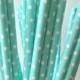 25pcs Light Blue Drinking Paper Straws With Little White Dots Wedding Decoration