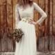 Bohemian Lace Long Sleeve A Line Wedding Dress Bridal Gown Custom 6 8 10 12 14 +
