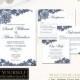Wedding Invitation, Navy Blue and Lace, Wedding Invitation Template, Printable Invite Set