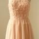 Blush pink chiffon bridesmaid dress with pearls