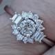 18K Diamond Flower Engagement Ring - 0.76 Carat Unique Starburst White Gold