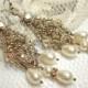 Bridal vintage style earrings, Pearl Wedding earrings, Chandelier earrings, Antique brass filigree earrings, Swarovski crystal earrings