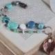 Blue turquoise beaded bracelet, electroformed leaf, boho chic jewelry, sea design,  ooak ocean jewellery, homemade gift for her wife sister
