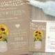 Sunflower Wedding Invitation Set, Rustic Wedding Invitation, Rustic Sunflower Wedding Country Wedding String Lights DIY Digital Template