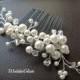 Bridal Hair Comb, Wedding Hair Accessories, Swarovski pearls crystals, Rhinestones, Hand-wired, Ivory Elegant Headpiece, White flower comb