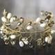 Gray crystal bracelet, Ivory pearl gold bracelet, Cuff wedding bracelet, Victorian jewellery, Freshwater pearl bracelets, Bridal jewelry.