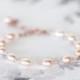 617_ Peach pearl bracelet, Rose gold bracelet, Pink pearls jewellery.