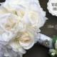 Two Piece Silk Ivory Wedding Bouquet and Boutonniere Set, WEDDING BOUQUET, Groom Boutonniere, Corsage, Silk Flowers, Bouquet, Boutonniere