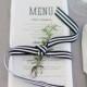 Reception Menu Tied With Black And White Striped Ribbon