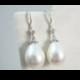 White Wedding Teardrop Pearl Earrings - June - Weddings by Split Personality Design