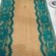 Burlap Table Runner With Teal/Jade Lace, 5ft-10ft X 10" Wide, Peacock Wedding Decor,Weddings, Table Top Overlay,Etsy Finds, Rustic Weddings