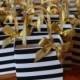 Black And White Stripe Party Favor Bag With Gold Bow And Handles