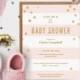 Printable Baby Shower Invitation  // Pink Stripes with Gold Dots // Editable Instant Download