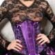 Purple and Black Pattern Underbust Burlesque Corset