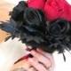 Rockabilly Bouquet  , Red and Black , Bridal Gothic Bouquet , Wedding Bouquet , Alternative bouquet  with Golden Spider