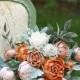Wedding Bouquet Sample Sale - Heirloom Flowers Collection -Gemstones - Handmade Pure Silk Flowers, Velvet Leaves